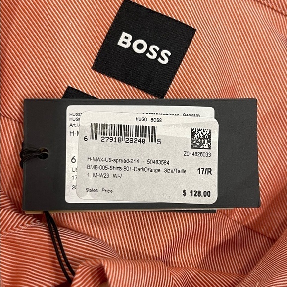 HUGO BOSS NWT Men’s Sharp Fit Easy Iron Button-Down Shirt Dark Orange SZ XL(17) - Picture 11 of 15